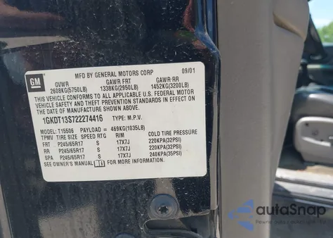 2002 GMC Envoy Slt из США, поврежденный, VIN 1GKDT13S722274416